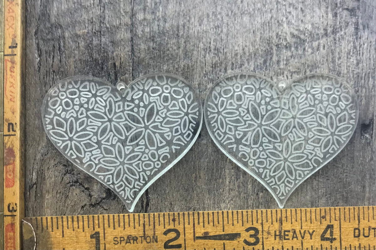 Engraved Heart Acrylic Earring Pair - Jewelry Components - Supplies - Blanks - CB&CO