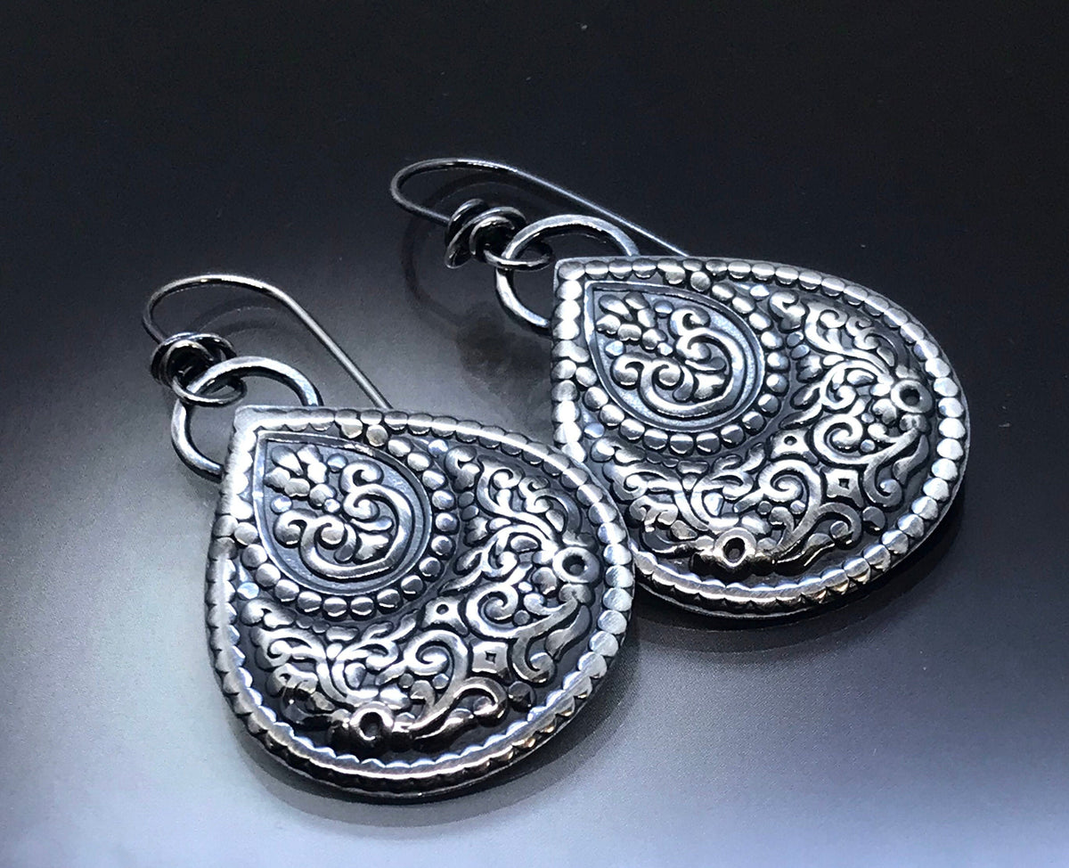 Sterling Silver Embellished Teardrop Earrings - Handmade - CB&CO