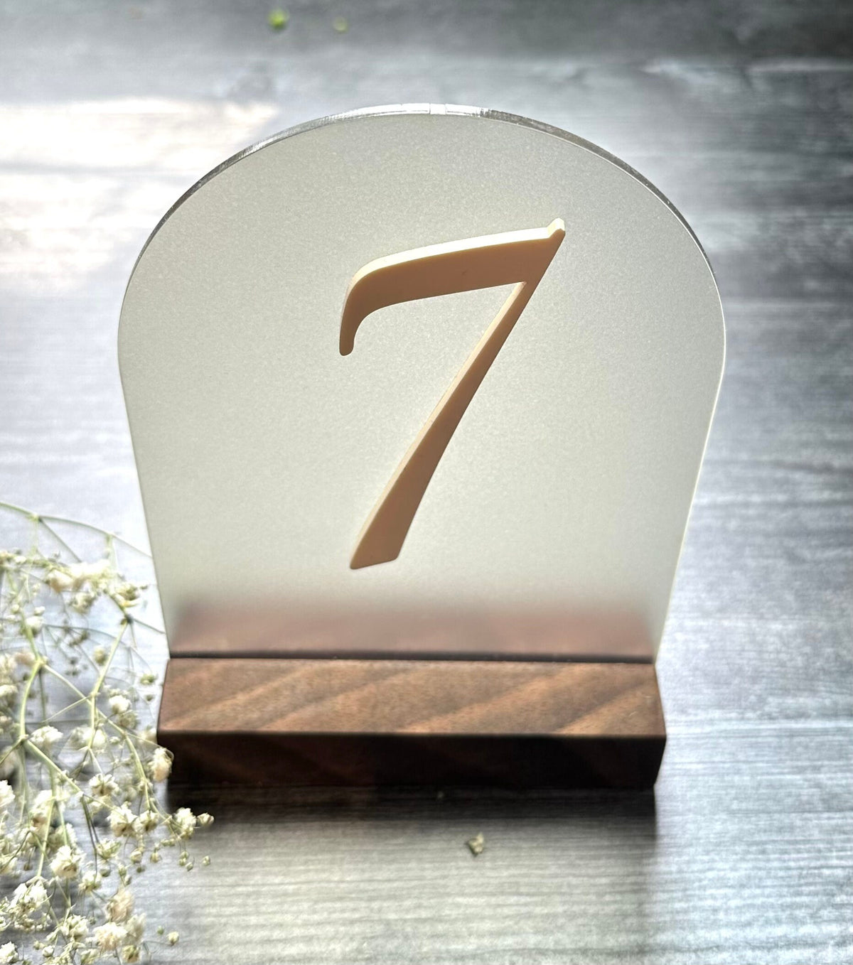 Arched Wedding Table Number Markers - Set of 1 through 13 - Walnut Bases - Special Occasion
