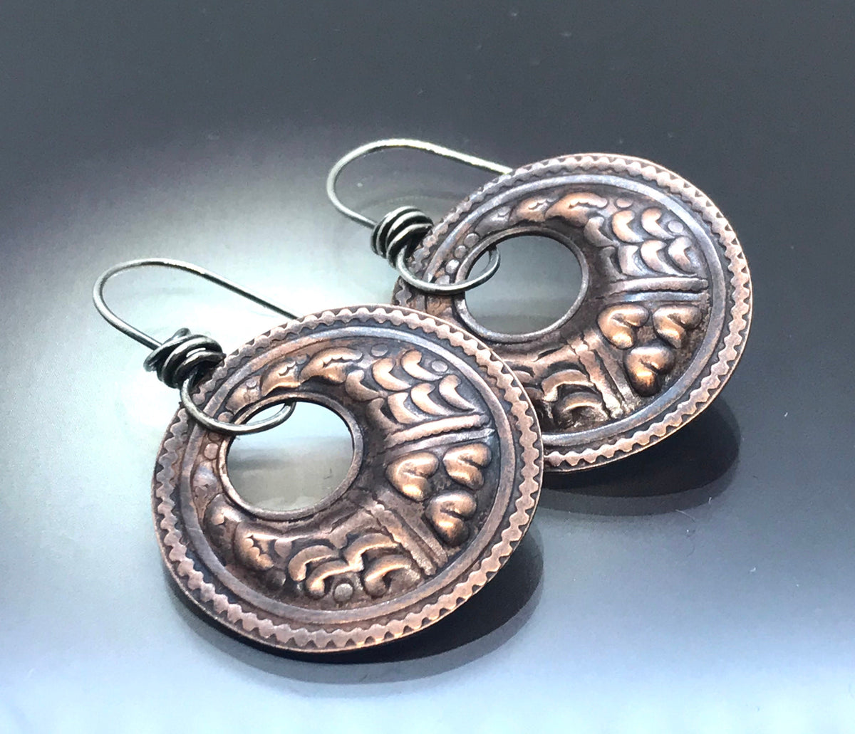 Curved and Textured Copper Earrings - Handmade - CB&CO