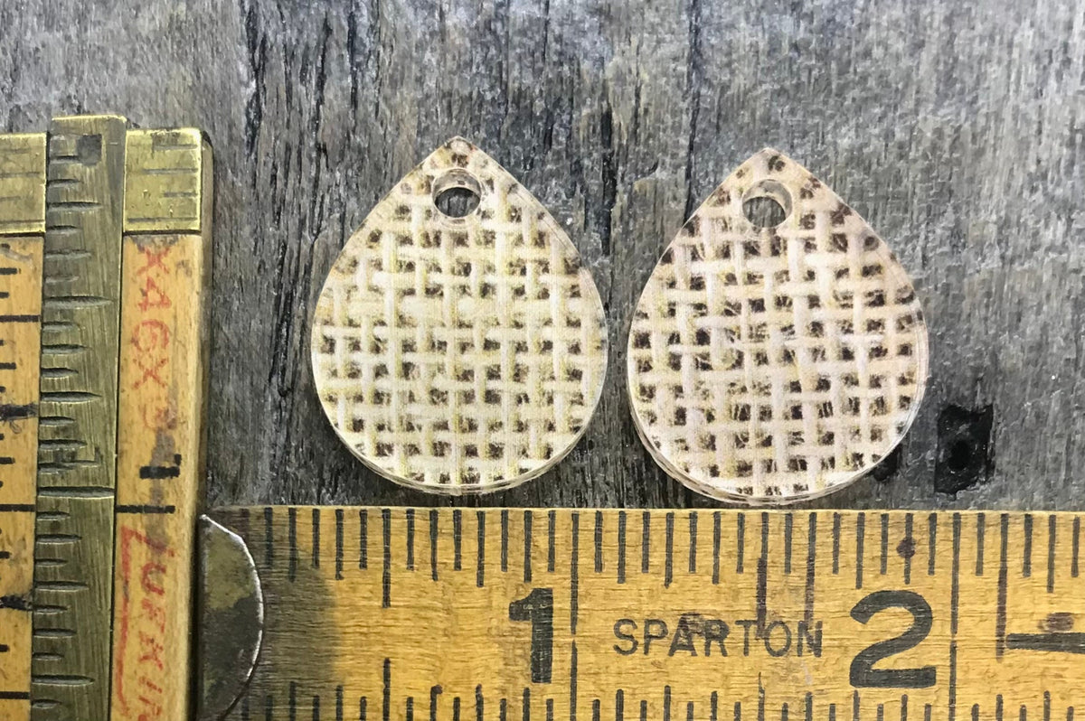 Small Burlap Printed Acrylic Earring Component Pair - Jewelry Making Blanks