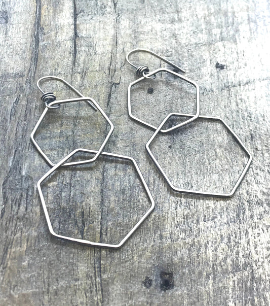 Sterling Silver Double Polygon Earrings - Handmade - CB&CO