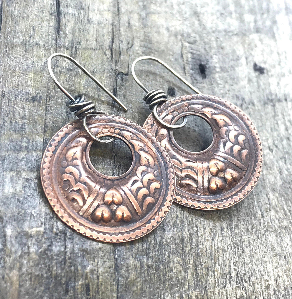 Curved and Textured Copper Earrings - Handmade - CB&CO