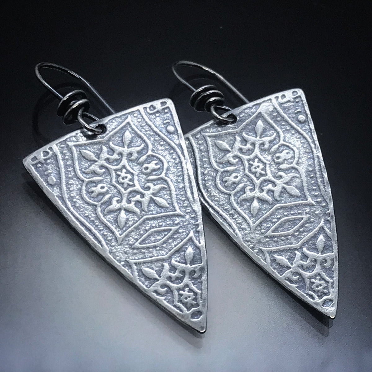 Patterned Triangular Sterling Silver Earrings - Handmade - CB&CO