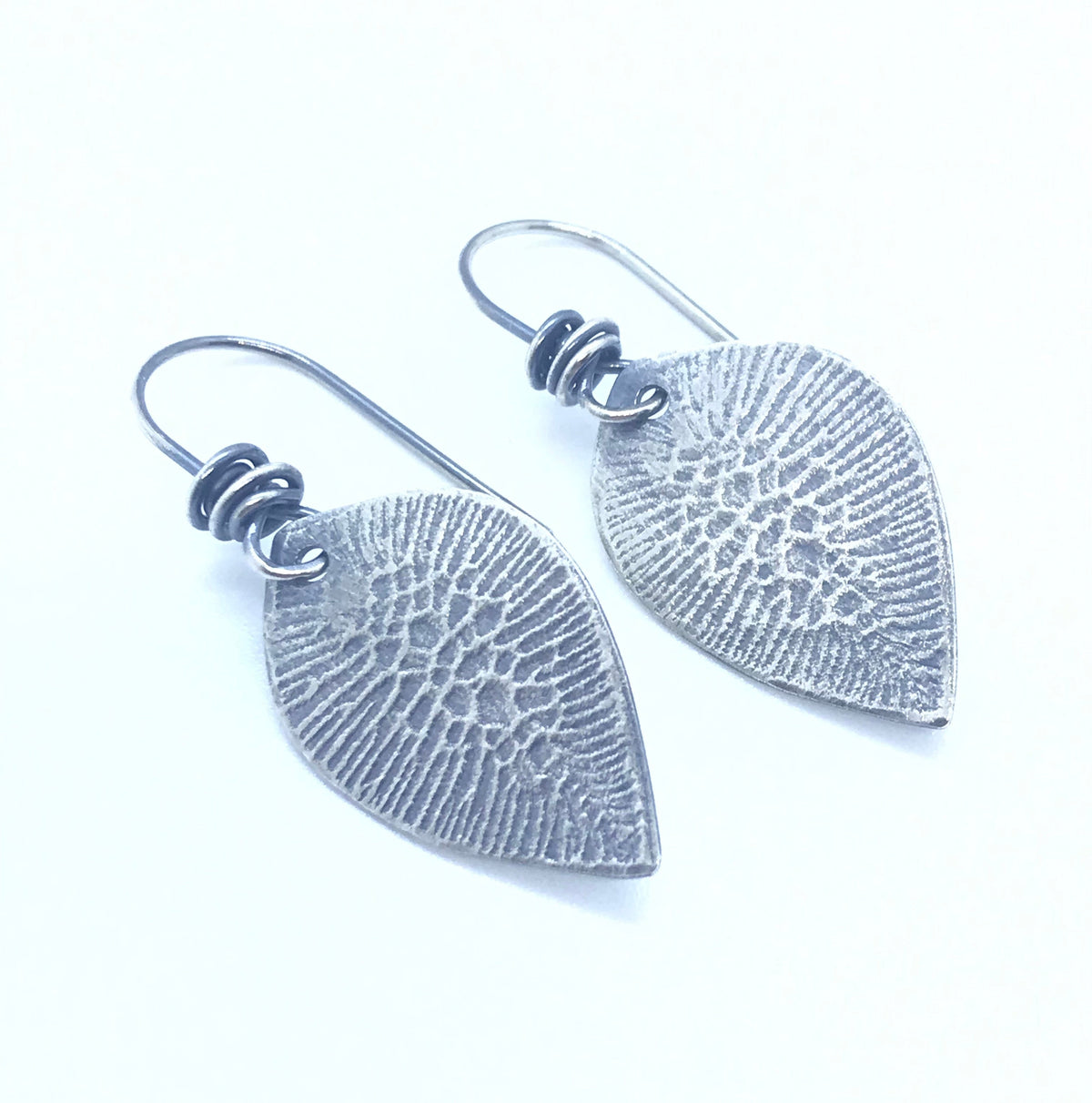 Textured Sterling Leaf Earrings - Handmade - CB&CO