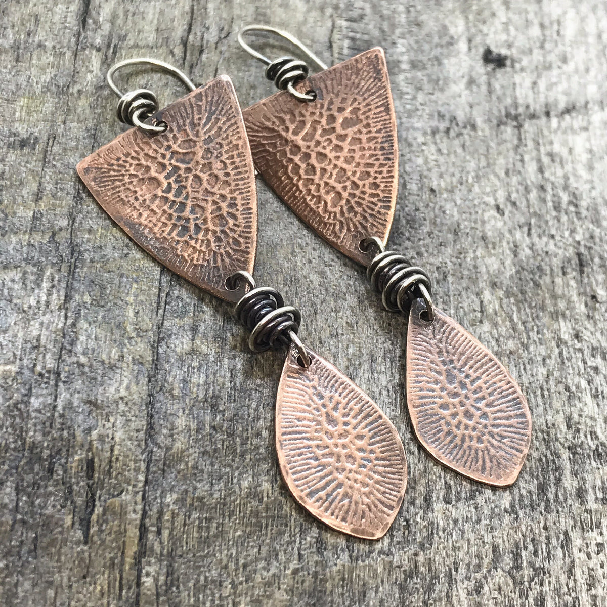 Textured Copper and Sterling Silver Earrings - Handmade - CB&CO