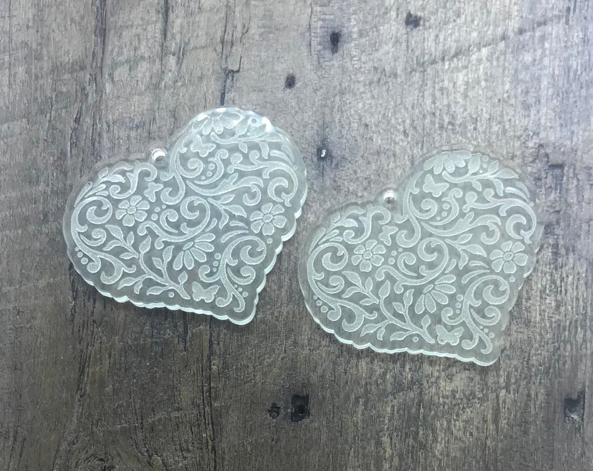 Engraved Acrylic Heart Earring Component Pair - Earring Blanks - Supplies - CB&CO