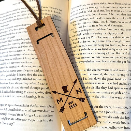 Engraved Hardwood Bookmark - Custom Year Est. State / Arrows