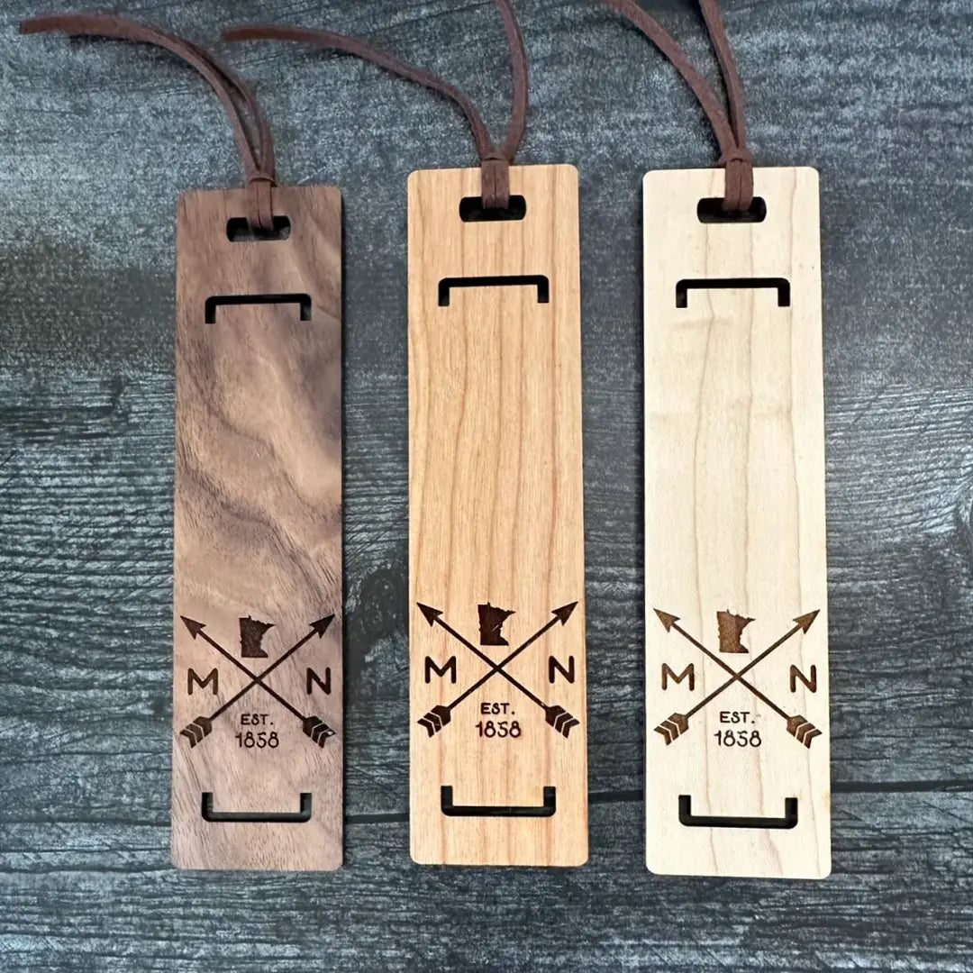 Engraved Hardwood Bookmark - Custom Year Est. State / Arrows