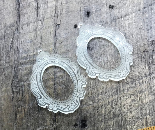 Engraved Picture Frame Shape Acrylic Earring Pair - Jewelry Making Components - Blanks - CB&CO