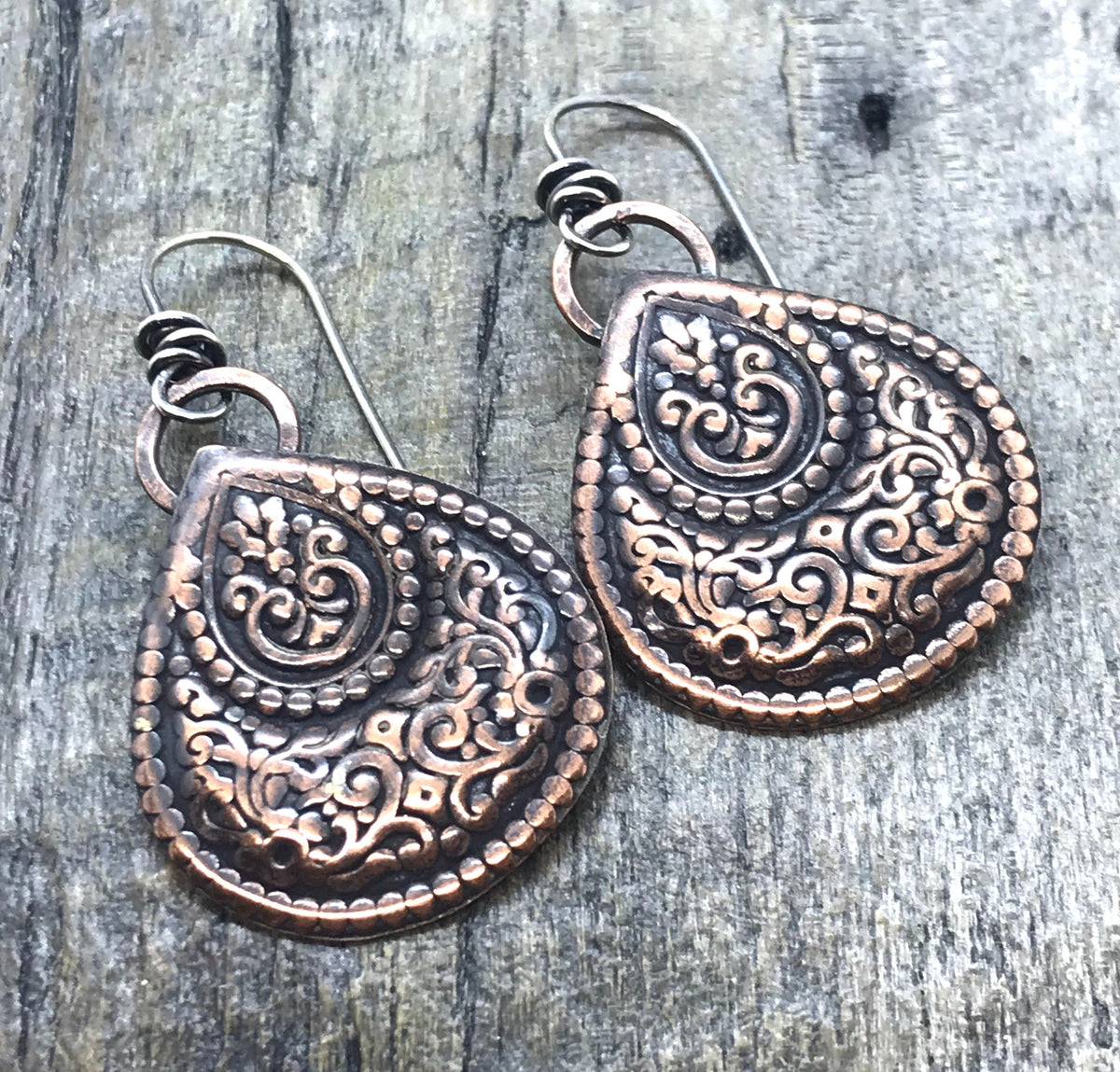 Copper Embellished Teardrop Earrings - Handmade - CB&CO