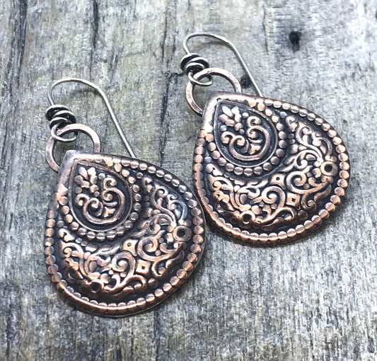 Copper Embellished Teardrop Earrings - Handmade - CB&CO