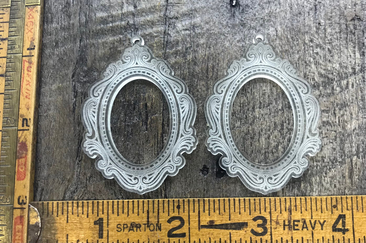 Engraved Picture Frame Shape Acrylic Earring Pair - Jewelry Making Components - Blanks - CB&CO