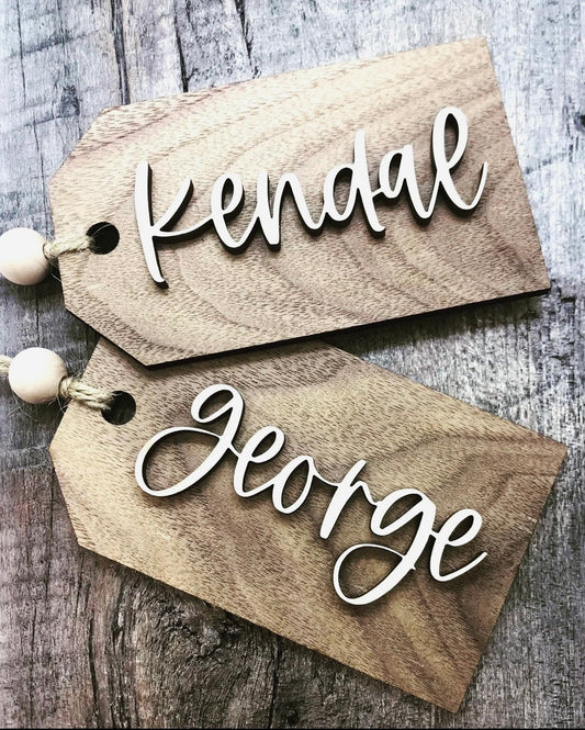 Personalized Stocking Name Tags - Solid Hardwood - Walnut and Maple - Handmade Gift Tags - CB&CO