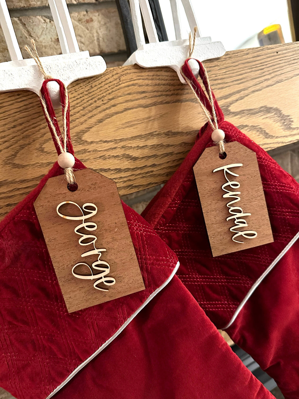 Personalized Stocking Name Tags - Solid Hardwood - Walnut and Maple - Handmade Gift Tags - CB&CO