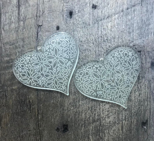 Engraved Heart Acrylic Earring Pair - Jewelry Components - Supplies - Blanks - CB&CO