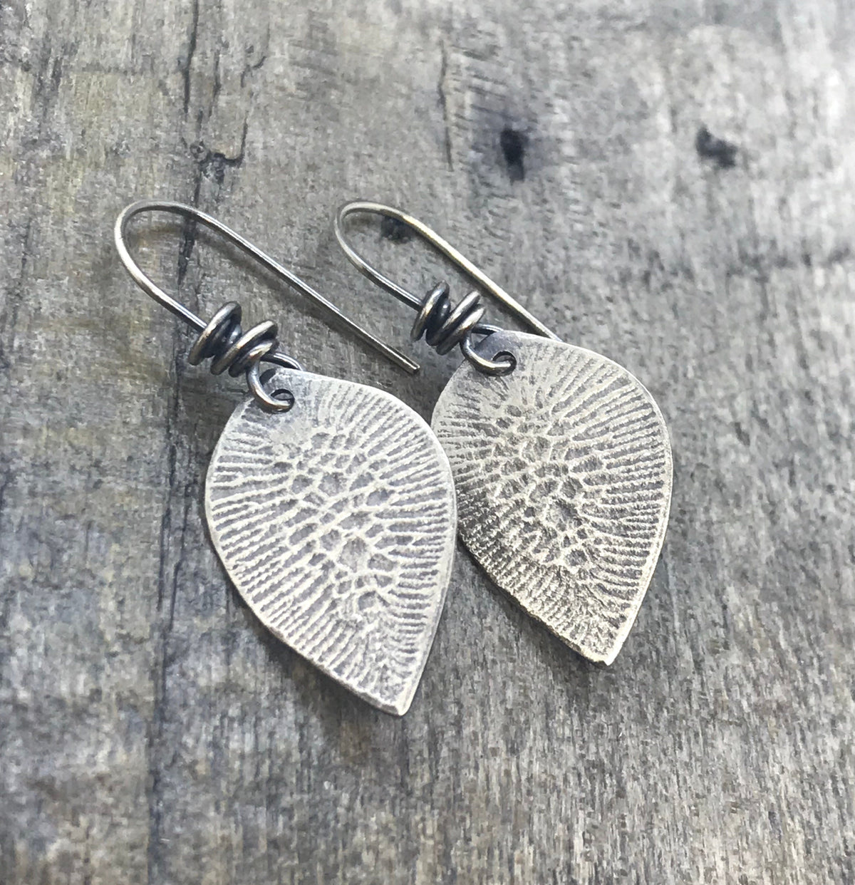 Textured Sterling Leaf Earrings - Handmade - CB&CO