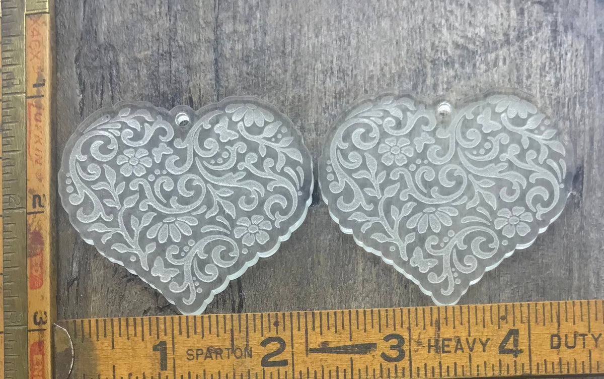 Engraved Acrylic Heart Earring Component Pair - Earring Blanks - Supplies - CB&CO